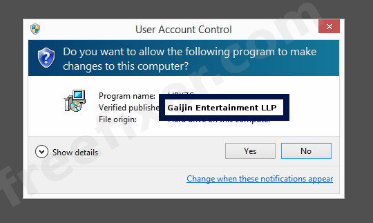 Screenshot where Gaijin Entertainment LLP appears as the verified publisher in the UAC dialog